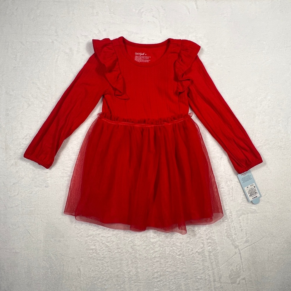 Cat & Jack Toddler Girls 3T Red Tulle Tutu Dress Ruffle Christmas Holiday NWT